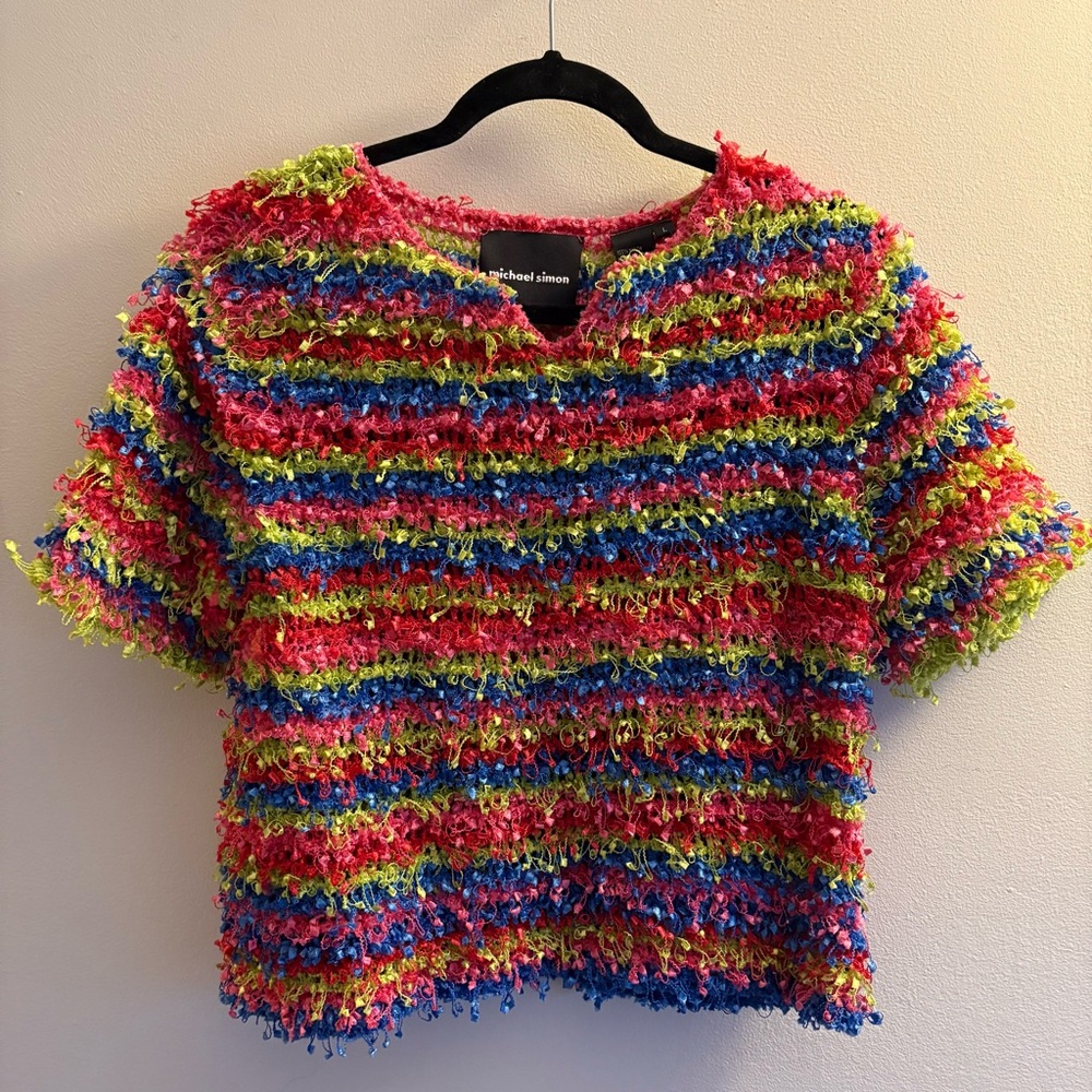 Rare Vintage Michael Simon Confetti Knit short sleeve Top | Size L rainbow knit - Picture 12 of 12
